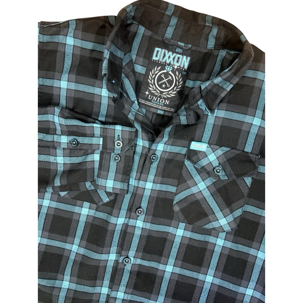Dixxon Union Square Aqua Green Black Plaid Flannel Button‎ Down Shirt MENS LARGE
